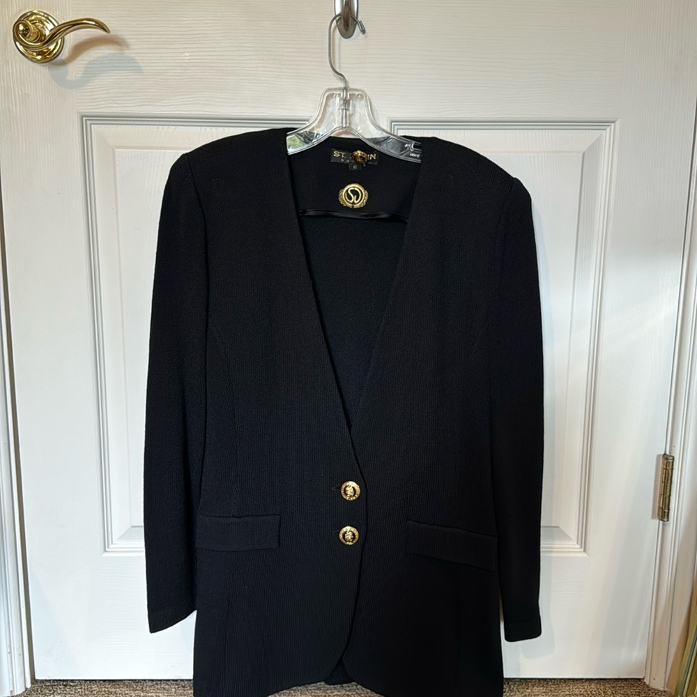 St. John Basics Wool Knit Black Cardigan